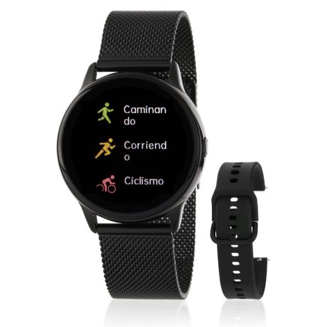 reloj smart marca marea de color negro y una correa de sustitucion de caucho negra