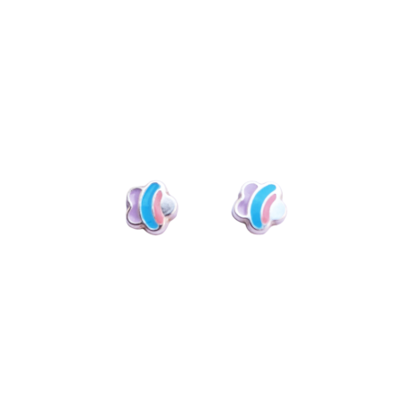 Pendientes de plata con forma de flor en colores azul rosa y violeta