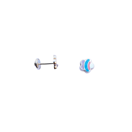 Pendientes de plata con forma de flor en colores azul rosa y violeta