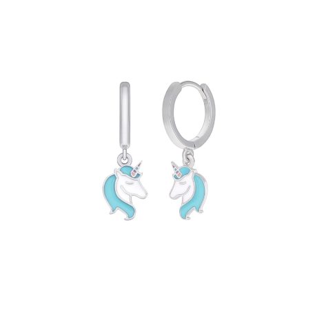 Los Pendientes Niña Unicornio Azul de platal son unos preciosos y colorido pendientes, con un aro de clip del que cuelga la cabeza de un divertido unicornio con las crines color azul y el cuerno en todo violeta  y  rosa  en tonos pastel.  Estos pendientes están fabricado en Plata de 1ª Ley rodiada. Medidas de los Pendientes Niña Unicornio Azul de plata: Medida del aro: 11mm. Medida Unicornio: 10mm.