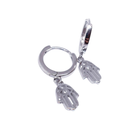 Los Pendiente Aro Mano de Fátima de plata son unos  precioso pendiente de aro con cierre de clip del que cuelga una preciosa mano de Fátima con una circonita en el centro Características : Diámetro del aro  11.2  mm Largo de la mano de Fátima  9.6  mm Ancho de la mano de Fátima 6.7  mm Fabricados en Plata de Ley 925 . Luce elegante y protegida con los Pendiente Aro Mano de Fátima de plata. Un diseño precioso con una mano de Fátima y circonita en el centro. ¡Consigue los tuyos ahora!