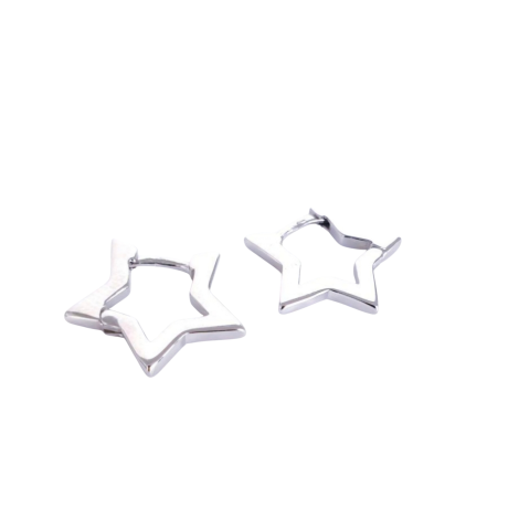 Los Pendiente Aro Estrella de plata son unos  precioso pendiente de aro con cierre de clip con forma de estrella. Características : Diámetro del aro  12.7  mm Espesor de estrella 1.7 mm Ancho de estrella 1.6 mm Incluye tuerca de presión de plata Fabricados en Plata de Ley 925 . Lúcete con estos Pendiente Aro Estrella de plata, delicados y encantadores. Su diseño de estrella y cierre de clip los hacen únicos. ¡Compra los tuyos ahora!