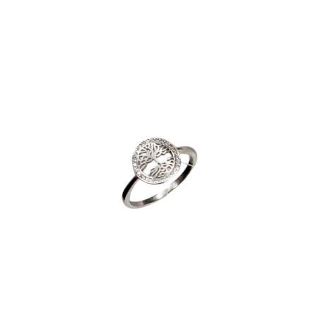 El Anillo Árbol de la Vida  es un anillo de plata con mucho simbolismo. Se trata de un anillo con un Árbol de la vida en en centro lleno de ramas y raíces rodeado por un circulo el cual esta repleto de circonitas transparentes  Medidas del Anillo Árbol de la Vida  : Espesor de aro: 1.6 mm Ancho: 1.9 mm. Diámetro de circulo del árbol de la vida: 12 mm Ancho de aro que aloja las circonitas: 1.7 mm Fabricado en plata de ley 925. Descubre el significado profundo del Anillo Árbol de la Vida. Este impresionante anillo de plata tiene circonitas que brillan y simbolizan la conexión.