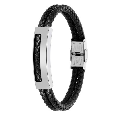 La Pulsera hombre Mann acero y piel Negra es una elegante pulsera de caballero fabricada con una combinación de   dos trenzas de piel color negra y una pieza central de acero  Características: Pulsera de piel y acero Material pulsera: color negro Material cierre: Acero Longitud: 22 cm Muy fácil de adaptar tamaño de tu muñeca gracias a  con su sistema de presillas. Añade elegancia a tu estilo con la Pulsera hombre Mann acero y piel Negra. Fácil de ajustar y con un diseño sofisticado, ¡consíguela ya!